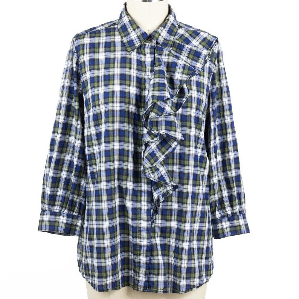 Tory Burch Tartan Plaid Button Down Ruffle Shirt - Size 12